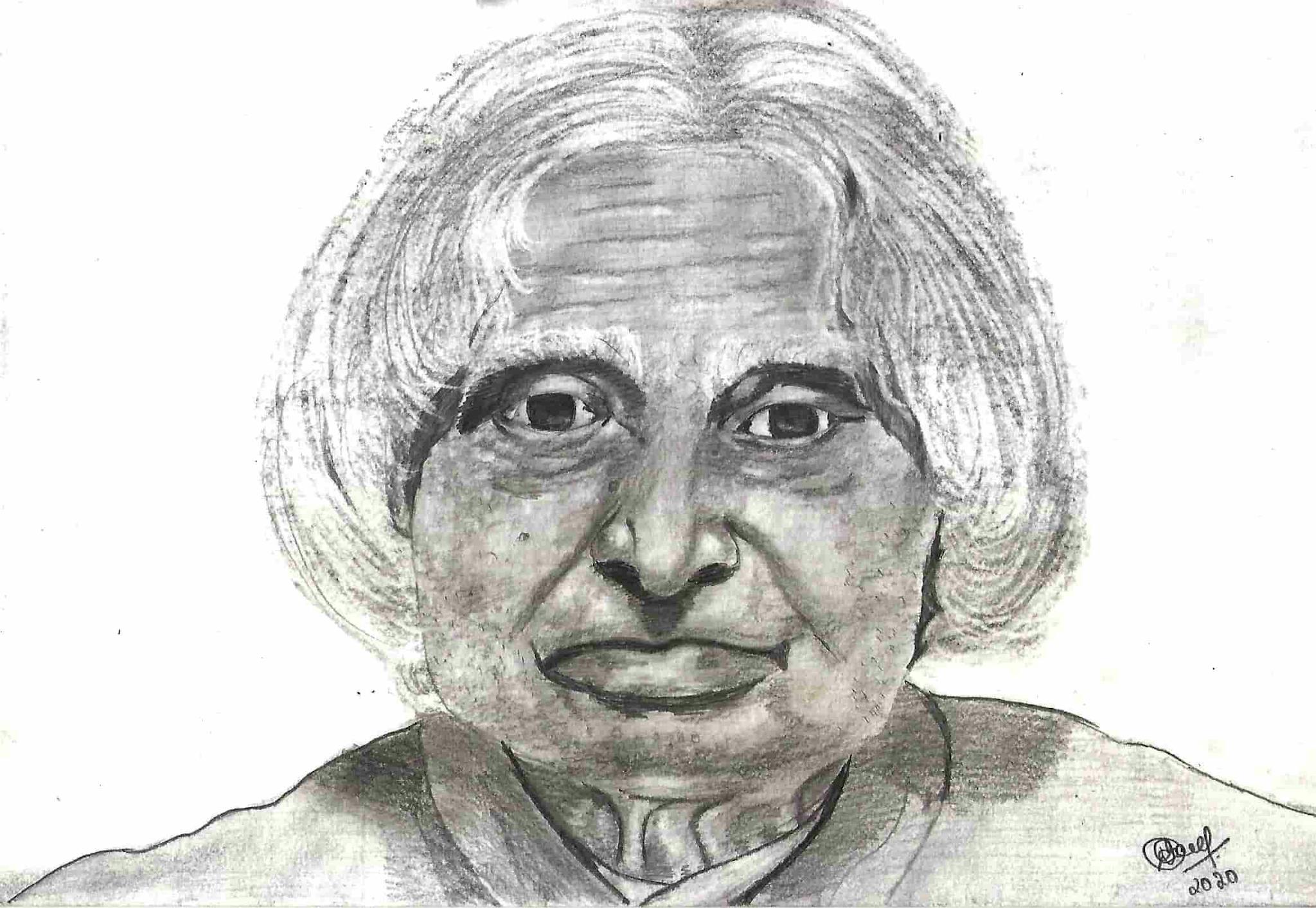 Pencil sketch of APJ Abdul Kalam