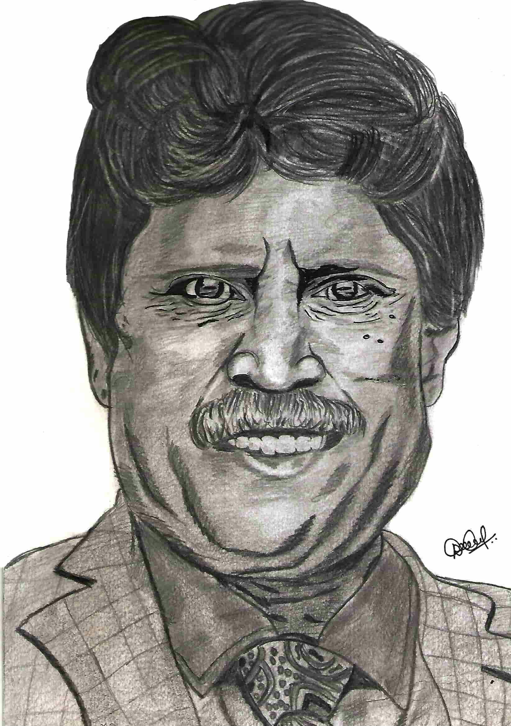 Pencil Sketch of Kapil Dev